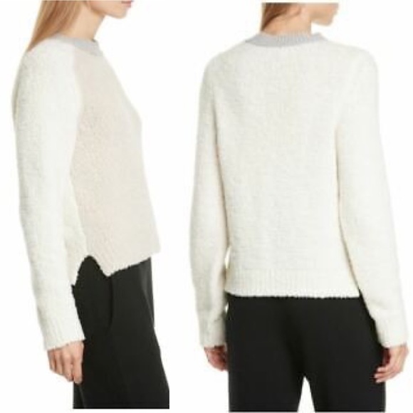 Rag & Bone Knit Davis Color Block Crew Wool Teddy Sweater XS Ivory Gray Tan - Picture 3 of 16